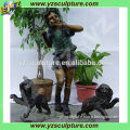 girl and dogs bronze statues for decoration hot sale